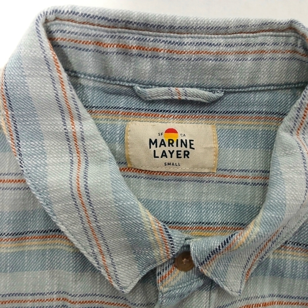 MARINE LAYER Men's  Stretch Selvage Short Sleeve Button Down Shirt. Size S - Picture 6 of 6